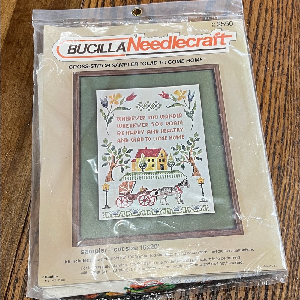 Bucilla Needlecraft Cross-Stitch Kit with glad to come home saying Design
